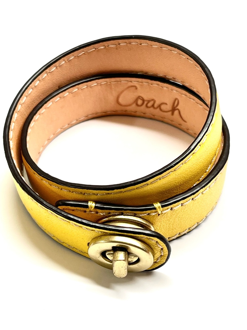 Coach Yellow Double Wrap Leather Bracelet EUC